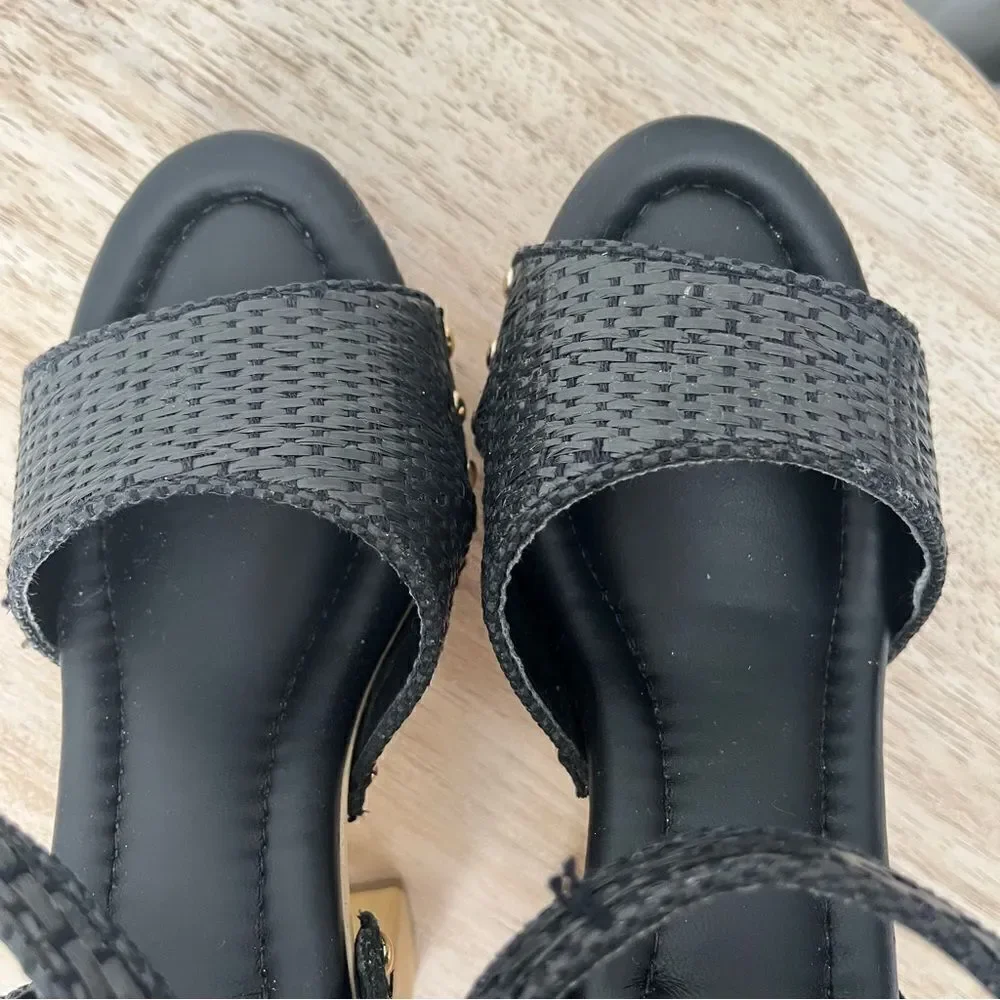 Franco Sarto Wally Woven Platform Ankle Strap Heels Size 6.5 Black NWOB
